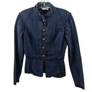 Women's Denim Blue Cotton Gold Button Front Sz. 6 Jacket 11g